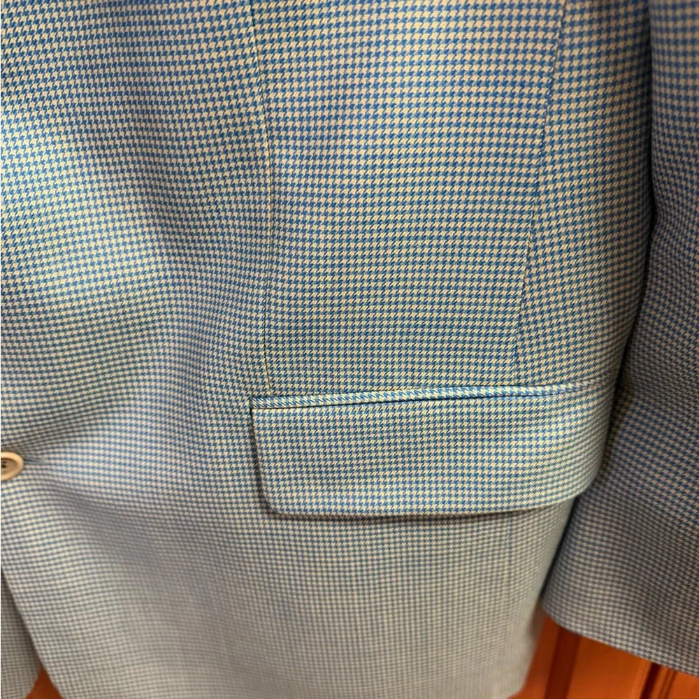 Hugo Boss Corleone 100% Wool Sport Coat Blazer BlueTan Micro Houndstooth Mens44R - Picture 3 of 10